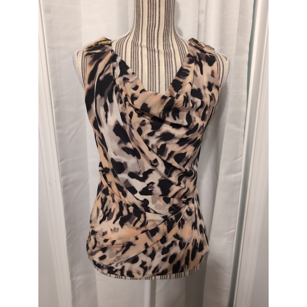 Yoana Baraschi 100% Silk‎ Blouse Leopard Print Sz. 2 Designer Office Preppy